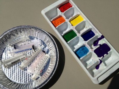syringes and paint tray